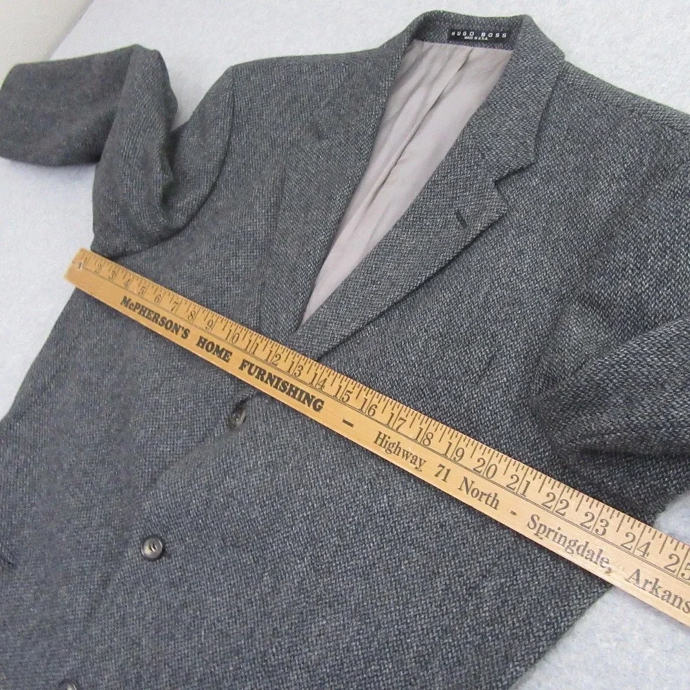 Hugo‎ Boss Mens Tweed Sport Coat 44L Gray Birdseye 3 Button Virgin Wool Ventless